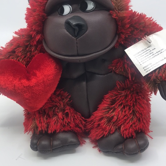 Dan Dee Plush Valentines Red Faux Leather Gorilla Stuffed Animal - Picture 3 of 8